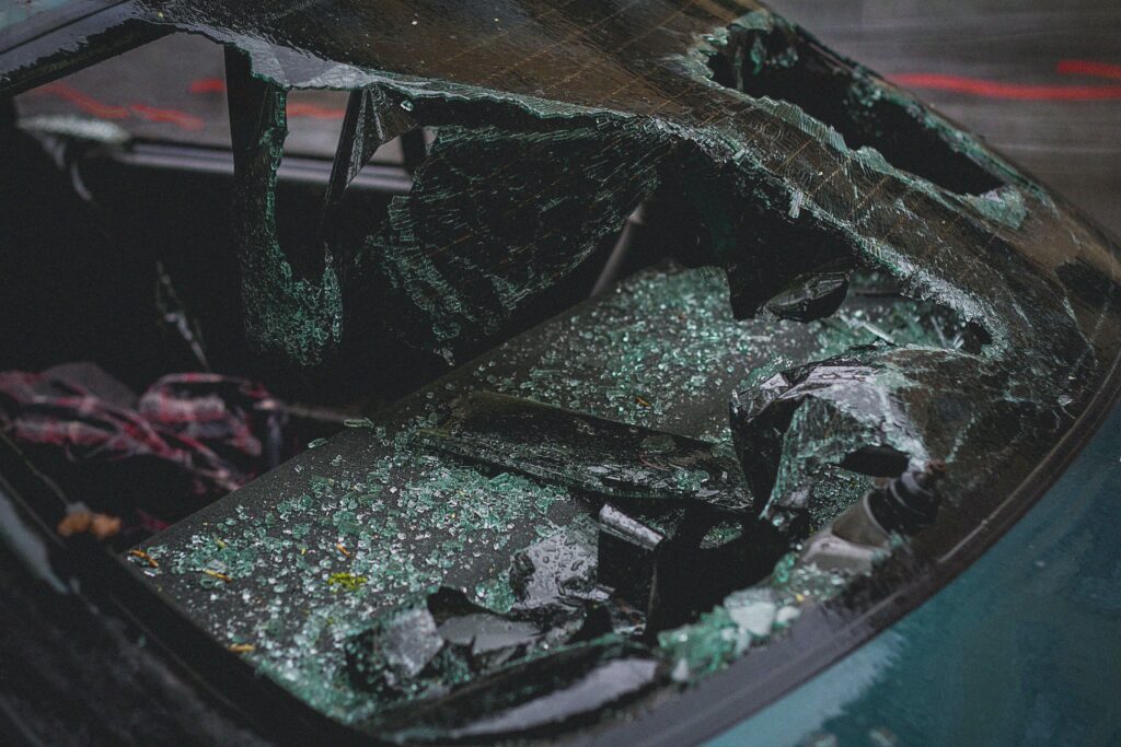 Smashed windscreen