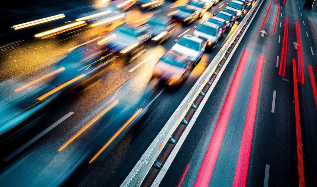 Heavy traffic with blurred headlights